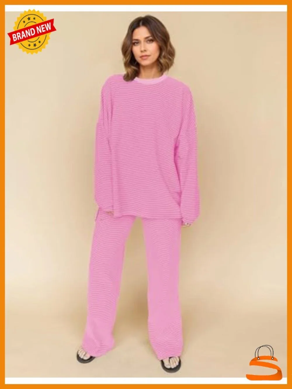 Cotton Blend Striped 2 Piece Lounge Set Long Sleeve Wide Leg Pajamas